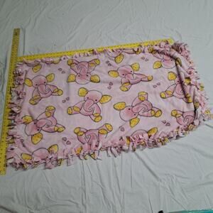 Handmade Dbl Fleece Tie Blanket Baby, Crib, Stroller, Car Seat Pink Elephants